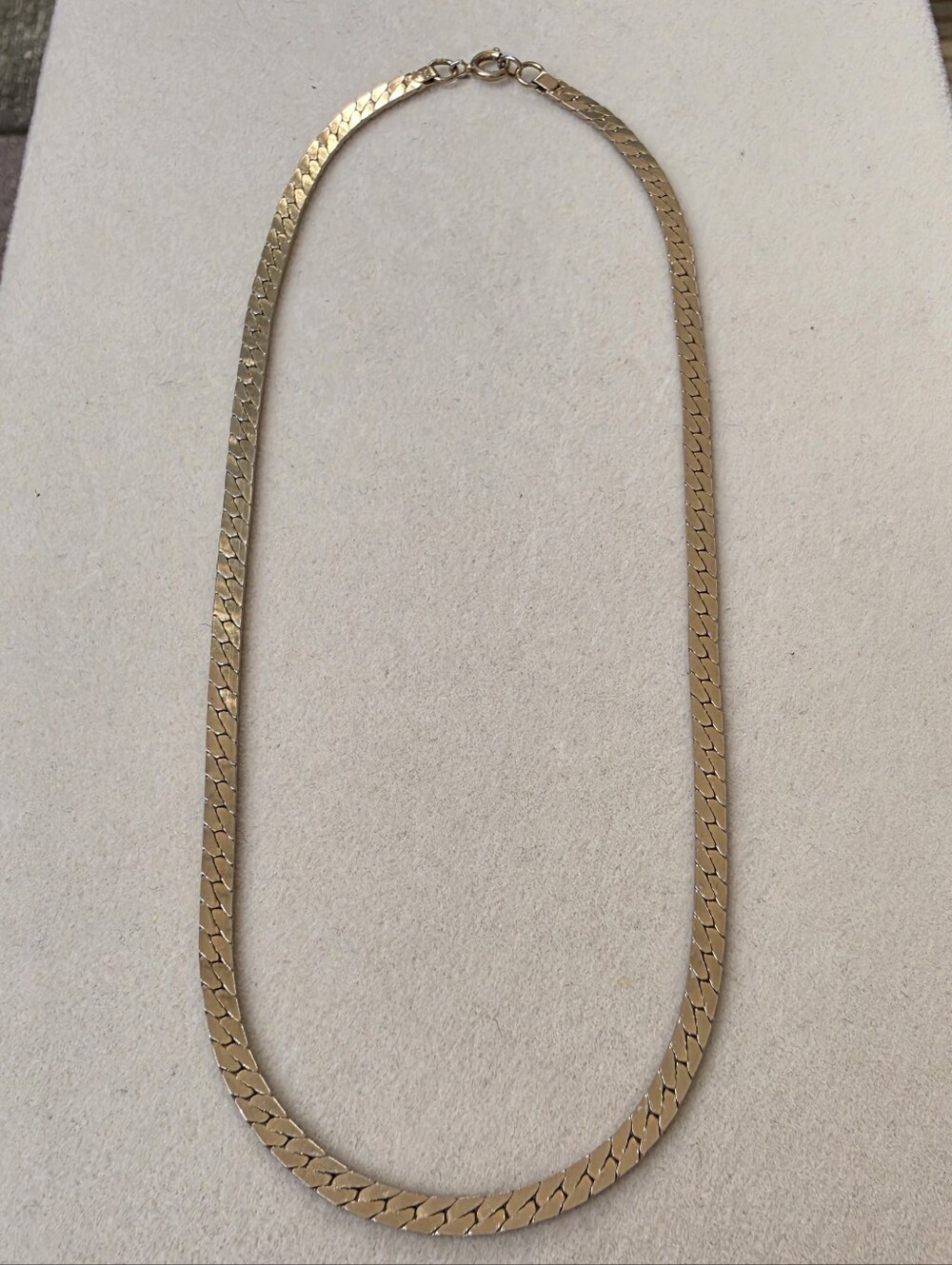Vintage Gold-Plated 925 Sterling Silver Herringbone Necklace • 14" • 9.41g